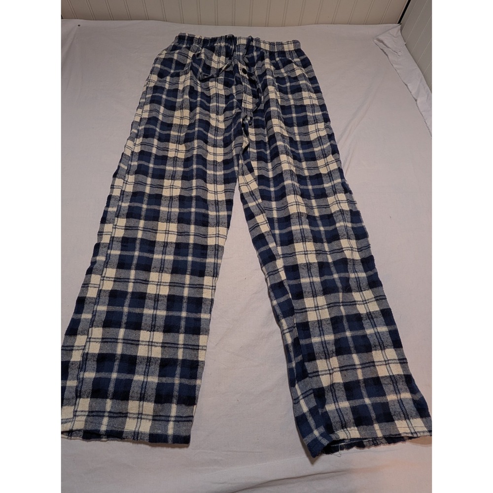 15 Fifty Plaid Pajama Pants Mens Medium Blue Cream Cotton Flannel Lounge Sleep